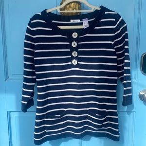 Liz & Co. Women's Navy Sweater Stripes Buttons Pockets size L